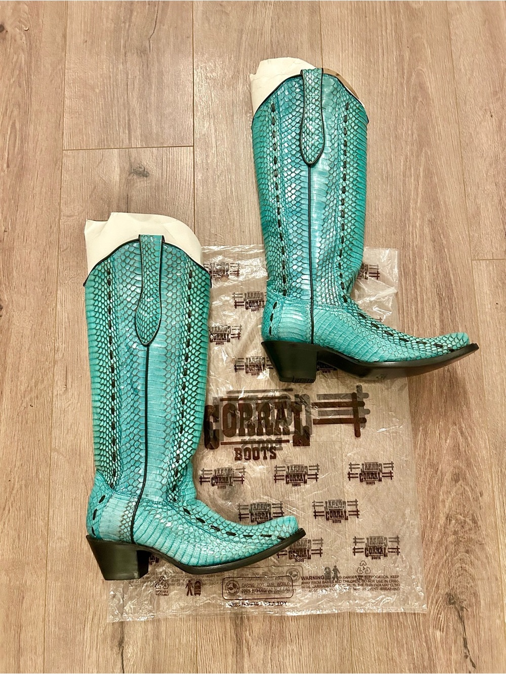 Corral Turquoise Snakeskin Western Knee Boots